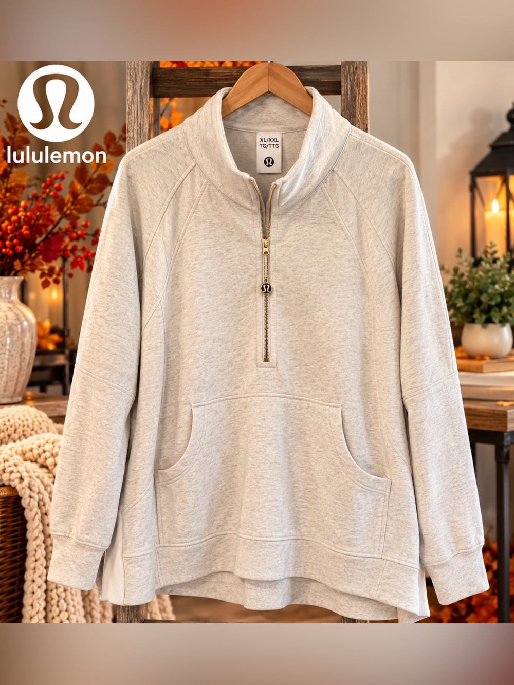 lululemon athletica Light Heather Gray Quarter-Zip Pullover Hoodie